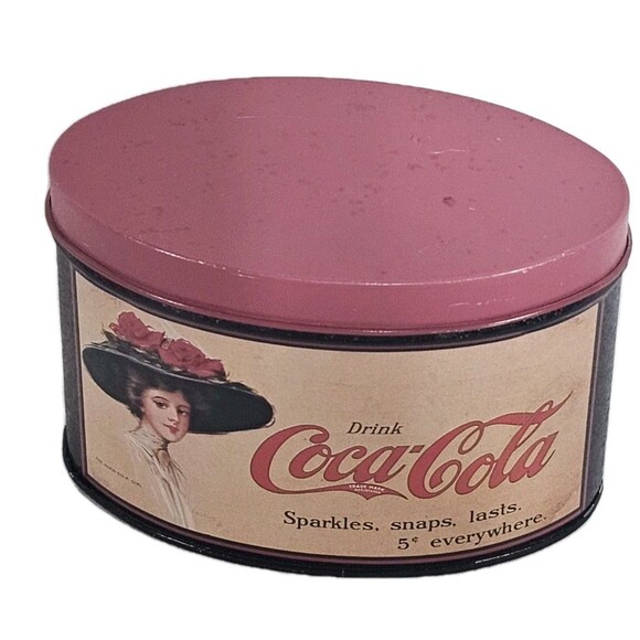 Coca-Cola Tin Vintage Victorian Theme Canister oval shape - Picture 2 of 6